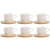 Set van 6 kopjes met schotel Home ESPRIT Wit Natuurlijk Bamboe Porselein 220 ml - thumbnail