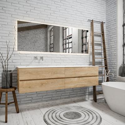 Zaro Sevilla Solid Surface badmeubel 200cm Wood washed oak zonder kraangat spoelbak links met 4 lades Zaro Sevilla Solid Surface badmeubel 200cm Wood washed oak zonder kraangat spoelbak links met 4 lades