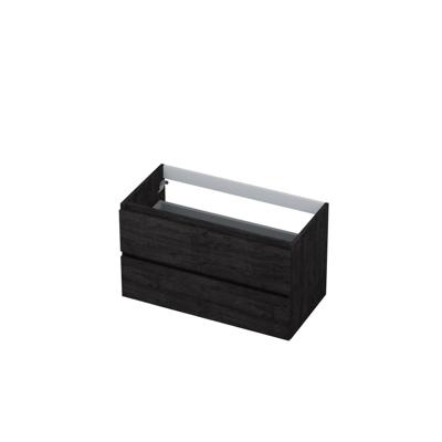 INK - Onderkast 2 Laden Greeploos met Houten Keerlijst - 900x450x520 Mm - Houtskool Eiken