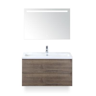 Vogue Badmeubelset 100 cm - Greeplijst in kleur - Tabacco - Keramische Wastafel Wit 1 kraangat - met Sence Spiegel