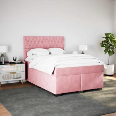 Boxspring met matras fluweel roze 160x200 cm