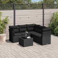6-delige Loungeset met kussens poly rattan zwart - thumbnail