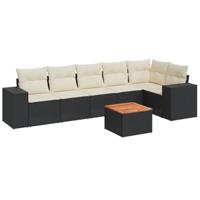 7-delige Loungeset met kussens poly rattan zwart - thumbnail