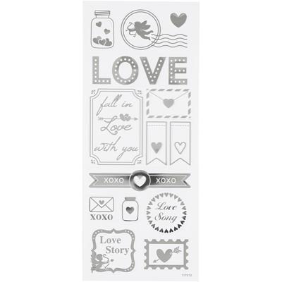 Creativ Company Stickers, love, vel 10x24 cm, ca. 14 stuk, zilver, 1 vel