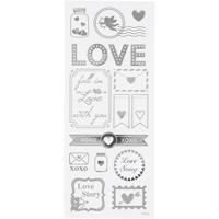 Creativ Company Stickers, love, vel 10x24 cm, ca. 14 stuk, zilver, 1 vel - thumbnail