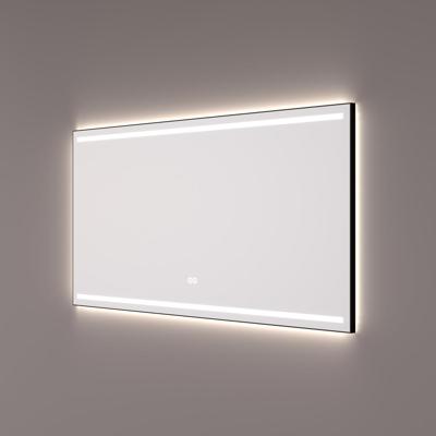 HIPP Design spiegel Mat Zwart - 120 x 70 x 3 cm - 2 Horizontale LED Banen - Indirecte LED Verlichting - Spiegelverwarming - Touch Dimmer - Kleurenwissel