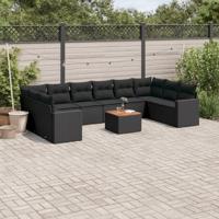 11-delige Loungeset met kussens poly rattan zwart - thumbnail