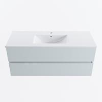 MONDIAZ VICA 120cm badmeubel onderkast Clay 2 lades. Wastafel DENIA midden 1 kraangat, kleur Glanzend Wit. - thumbnail