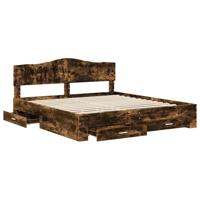 Bedframe met hoofdeinde Gerookt eiken 200 x 200 cm Bewerkt hout - thumbnail