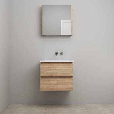 On-Line Badkamermeubelset - 60 cm - Voorgemonteerd - Acryl Wastafel - zonder Kraangat - Spiegelkast - Eiken