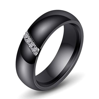 Eenvoudige nano keramische ring trend Titanium staal met Zirkoon Ringen Ringmaat: 8 (zwart)