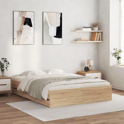 Bedframe met lades bewerkt hout sonoma eikenkleurig 150x200 cm