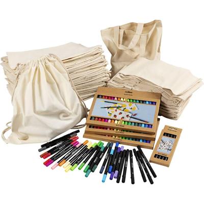 Creativ Company Groepsset rugzakken en tassen met stiften, afm 27,5x30 cm, diverse kleuren, 1 set
