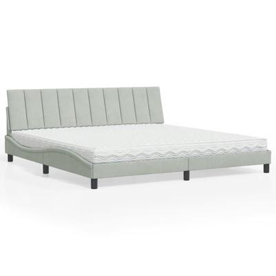 Bed met matras "Hanko" fluweel lichtgrijs 200x200 cm