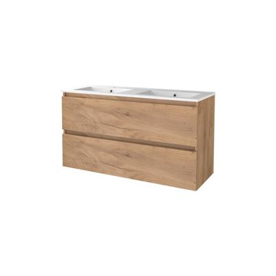 Basic-Line Start 46 Badkamermeubelset - 120 x 46 cm - Greeploos - 4 Lades - Keramische Wastafel - 2 Kraangaten - Whisky Oak