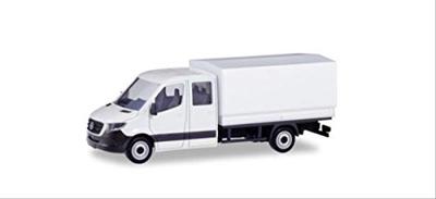 Herpa 013499 H0 Vrachtwagen Mercedes Benz Sprinter dubbele cabine met laadbak, wit