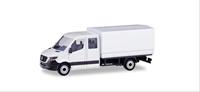Herpa 013499 H0 Vrachtwagen Mercedes Benz Sprinter dubbele cabine met laadbak, wit - thumbnail