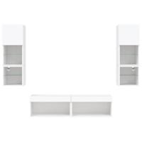 6-delige Tv-wandmeubelset met LED-verlichting bewerkt hout wit - thumbnail