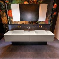 Badkamermeubelset Mondiaz Erin 200 cm met 2 Lades met RIDGE Wastafel Dubbel Linen Zonder Kraangaten Greeploos Mat Smoke - thumbnail