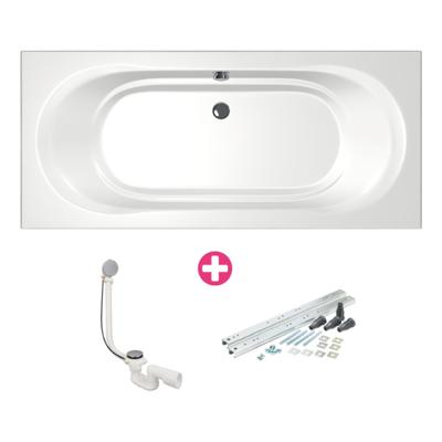 Xenz Martinique inbouwbad 2-persoons 180x80cm glans wit acryl