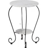 Bijzettafel rond dubbel met wit marmeren blad - thumbnail