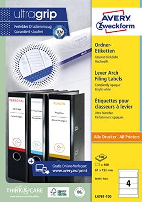 Avery-Zweckform Ordneretiketten L4761-100 61 x 192 mm Papier Wit Permanent hechtend 400 stuk(s) Avery-Zweckform Ordneretiketten L4761-100 61 x 192 mm Papier Wit Permanent hechtend 400 stuk(s)