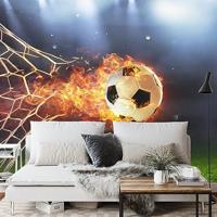 Fotobehang - Voetbal in vlammen, Doelpunt, Kinderkamer, te koop in 11 maten, incl behanglijm - thumbnail