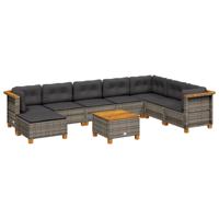 9-delige Loungeset met kussens poly rattan grijs - thumbnail