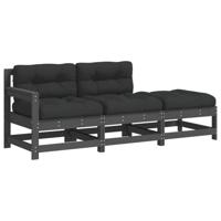 3-delige Loungeset met kussens massief hout grijs - thumbnail