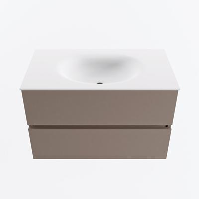 MONDIAZ VICA 80cm badmeubel onderkast Smoke 2 lades. Wastafel MOON midden 1 kraangat, kleur Talc.