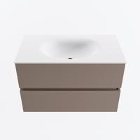 MONDIAZ VICA 80cm badmeubel onderkast Smoke 2 lades. Wastafel MOON midden 1 kraangat, kleur Talc. - thumbnail