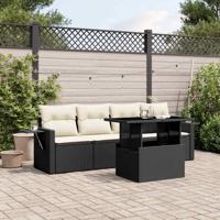5-delige Loungeset met kussens poly rattan zwart - thumbnail