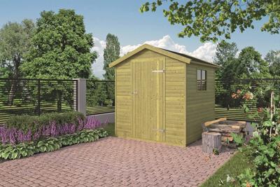 Tuindeco Berging Boudewijn 180x180 cm 16mm grenen groen geïmpregneerd- Zadeldak- Hout- Tuindeco