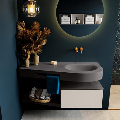 MONDIAZ RIVA 120cm badmeubel onderkast / planchet kleur Linen met 1 lade. Wastafel DULCET rechts 0 kraangaten kleur Dark_Grey.