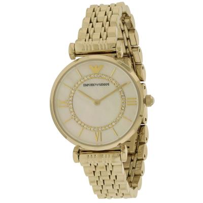 Emporio Armani goudkleurige roestvrijstalen kast, klassiek dameshorloge parelmoer wijzerplaat