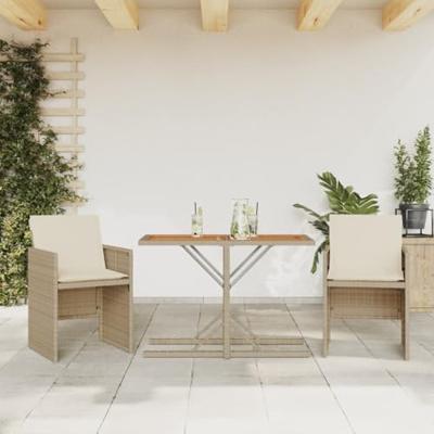 3-delige Bistroset met kussens poly rattan beige