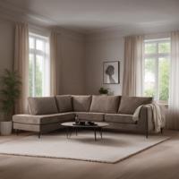 BASE 3-zits Hoekbank 'Cletis' Links, Geweven, kleur Taupe - thumbnail