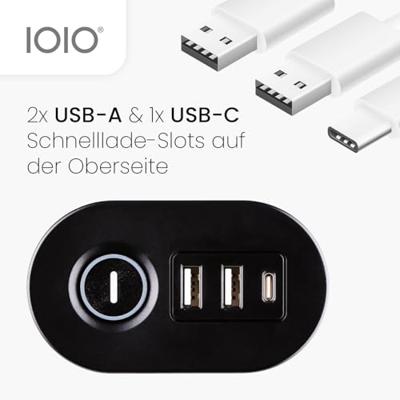 IOIO contactdoos SL3000, 3 stopcontacten en 3 USB-poorten, tafelklem, zwart - thumbnail