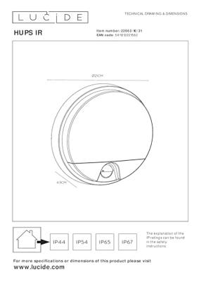 Lucide HUPS IR - Wandlamp Binnen/Buiten - Ø 21 cm - LED - 1x10W 3000K - IP54 - Bewegingssensor - Wit