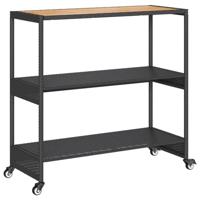 Bartrolley 3-laags poly rattan en massief acaciahout zwart - thumbnail