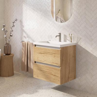 Saqu Gaia ondiep badmeubel incl. glans witte wastafel 60x40x64cm eiken marcato - aluminium greeplijst