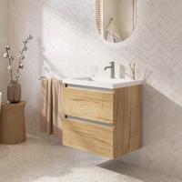 Saqu Gaia ondiep badmeubel incl. glans witte wastafel 60x40x64cm eiken marcato - aluminium greeplijst - thumbnail