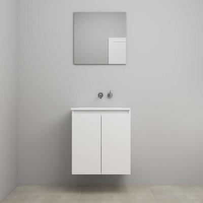 On-Line Badkamermeubelset - 60 cm - Voorgemonteerd - Greeploos 2 Deuren - Acryl Wastafel - zonder Kraangat - Spiegel - Hoogglans Wit