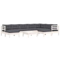 10-delige Loungeset met kussens massief grenenhout wit - thumbnail