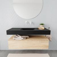 Aqua Splash Badkamermeubel AQS Ibiza 120 cm Washed Oak Solid Surface Wastafel Mat Zwart - Badmeubel Ibiza 120 cm Washed Oak Spoelbak Midden Mat Zwart - thumbnail
