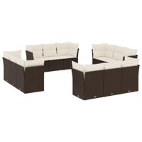 12-delige Loungeset met kussens poly rattan bruin - thumbnail