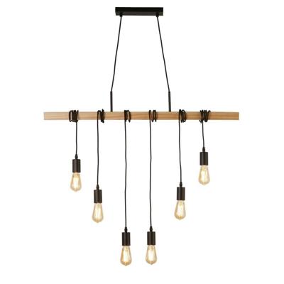 Searchlight 6-lichts hanglampWoody met hout - 95041-6BR