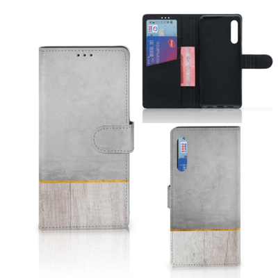 Huawei P Smart Pro Book Style Case Wood Concrete Huawei P Smart Pro Book Style Case Wood Concrete