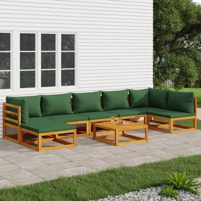 8-delige Loungeset met groene kussens massief hout
