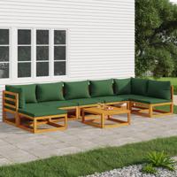 8-delige Loungeset met groene kussens massief hout - thumbnail